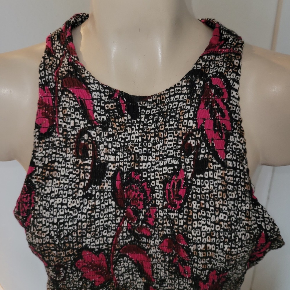 INC International Concepts Floral Print Smocked Tank Top Summer Beachy Momcore L - Picture 3 of 10